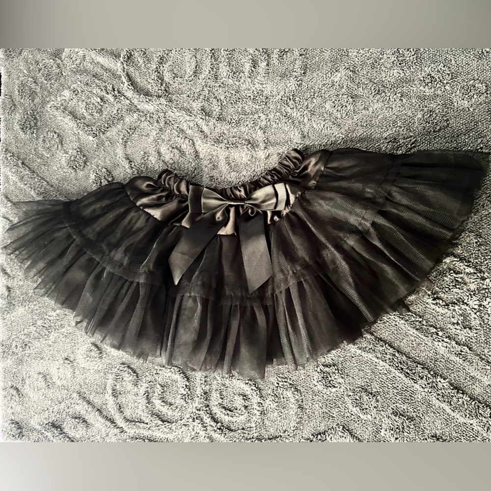 Popatu Black Layered Tulle Skirt with Satin Bow Waist